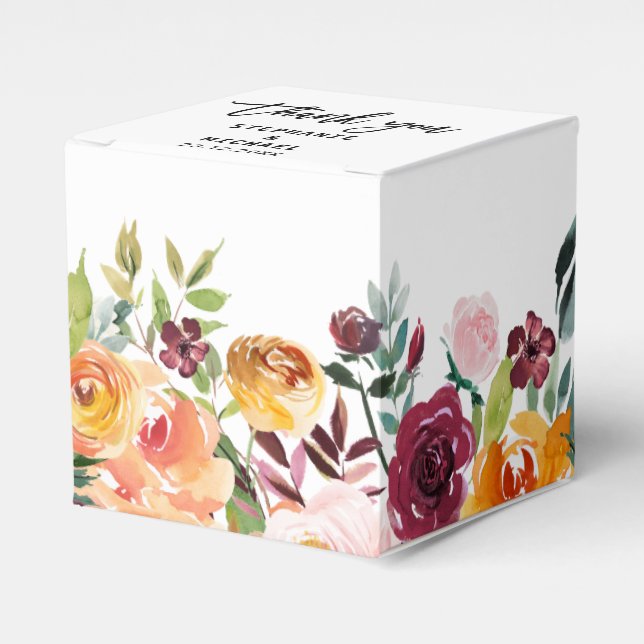 Caixinha De Lembrancinhas Casamento de Flor Floral com Blush de outono (Frente)