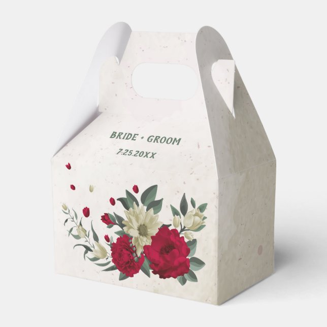 Caixinha De Lembrancinhas casamento de flores amarelas vermelhas (Frente)