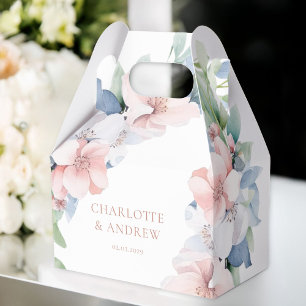 Caixinha De Lembrancinhas Casamento de Flores Azuis-Rosa Elegante