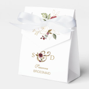 Caixinha De Lembrancinhas Casamento de Flores Douradas Brurgundias Monograma
