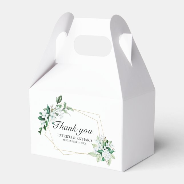 Caixinha De Lembrancinhas Casamento de Flores e Folhagens Geométricas (Frente)