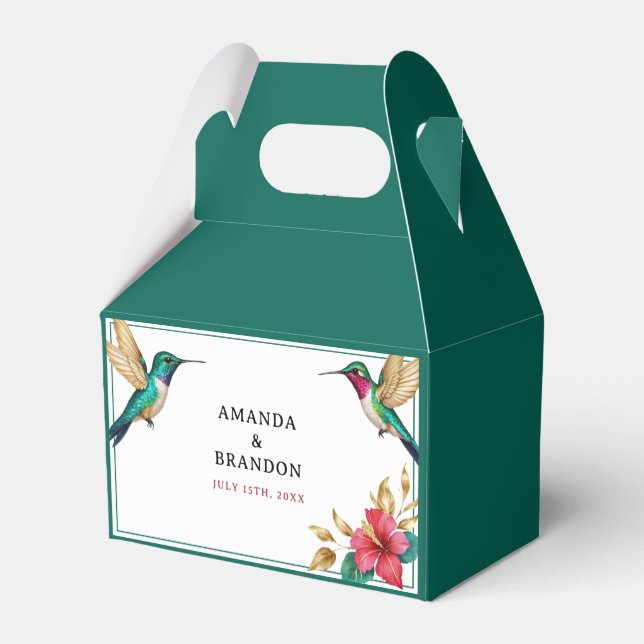 Caixinha De Lembrancinhas Casamento de Flores Tropicais Vermelhas de Aves Hu (Verso)