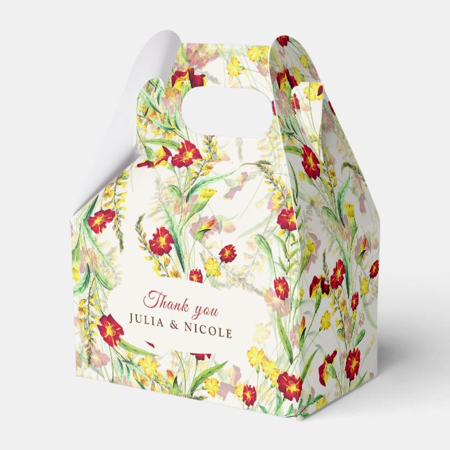 Caixinha De Lembrancinhas Casamento de Folhagem Amarelo-Flor Selvagem Marigo (Frente)