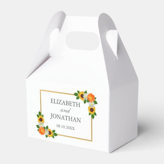 Caixinha De Lembrancinhas Casamento de Frame Dourado Floral (Frente)