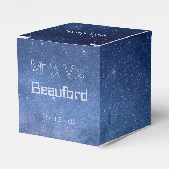 Caixinha De Lembrancinhas Casamento de Galáxias Azul e Roxo (Frente)