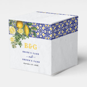 Caixinha De Lembrancinhas Casamento de limão-Azulejo Amarelo-Branco-Azul do 