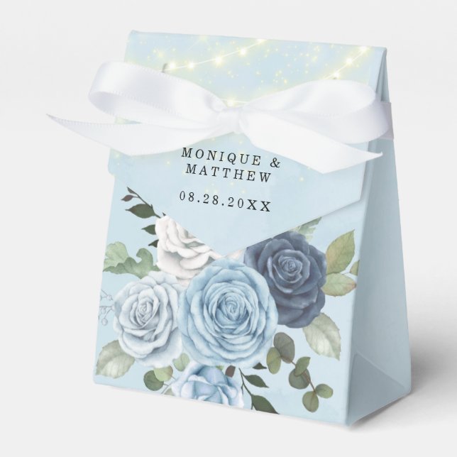 Caixinha De Lembrancinhas Casamento de Luzes Azuis de Pedônia Azul com Marin (Frente)