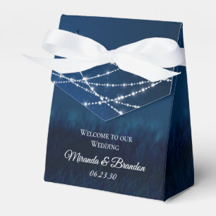 Caixinha De Lembrancinhas Casamento de Luzes de Cordas de Prata Azul Elegant