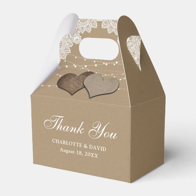 Caixinha De Lembrancinhas Casamento de Luzes de Lace de Papel da Rustic Coun (Frente)