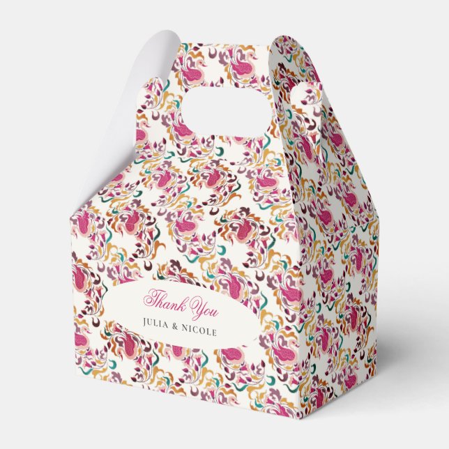 Caixinha De Lembrancinhas Casamento de Moldura Floral Romântica Pearl Swan (Frente)