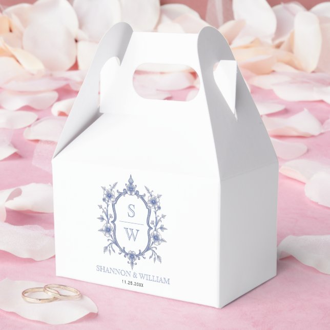 Caixinha De Lembrancinhas Casamento de monograma monográfico azul-elegante d (Casamento)