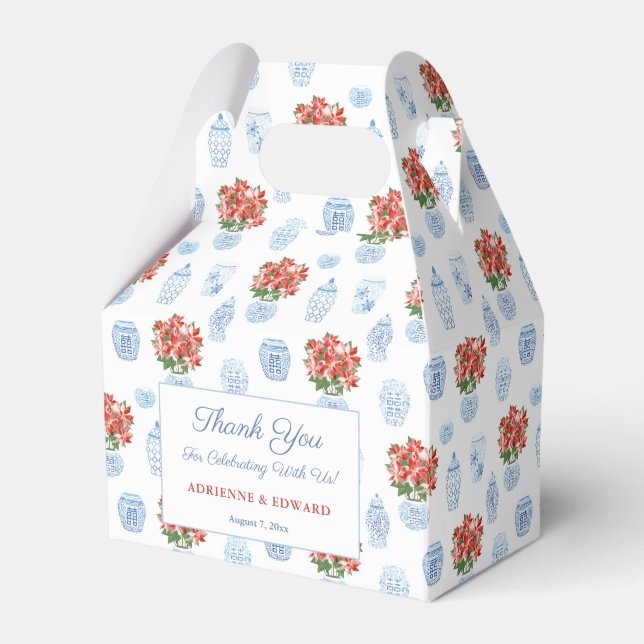 Caixinha De Lembrancinhas Casamento de Natal Chinoiserie Chic Poinsettia (Frente)