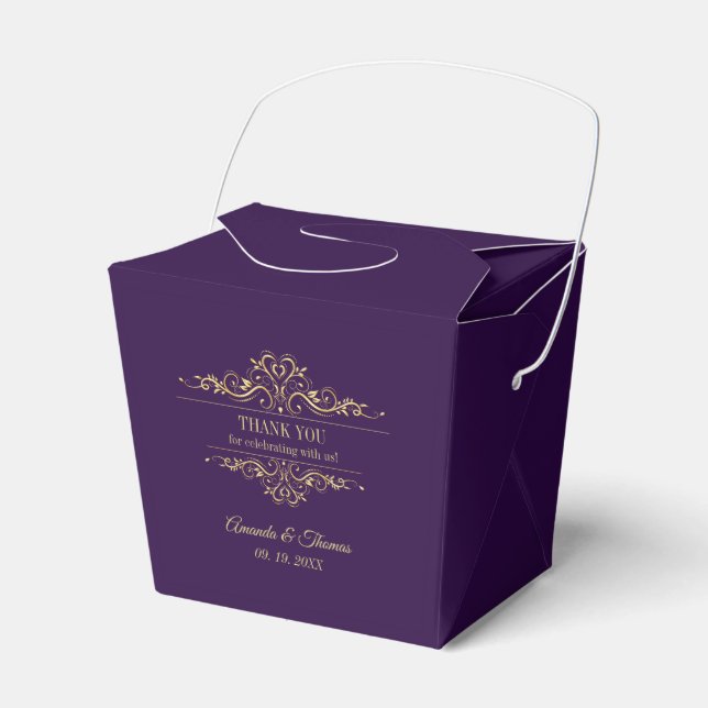 Caixinha De Lembrancinhas Casamento de ouro elegante roxo (Frente)
