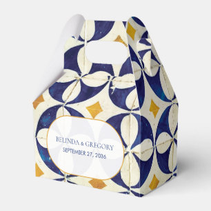 Caixinha De Lembrancinhas Casamento de Padrão Português Azul e Amarelo
