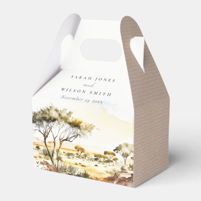 Caixinha De Lembrancinhas Casamento de Paisagem Africana com Muted Earth Wat (Frente)