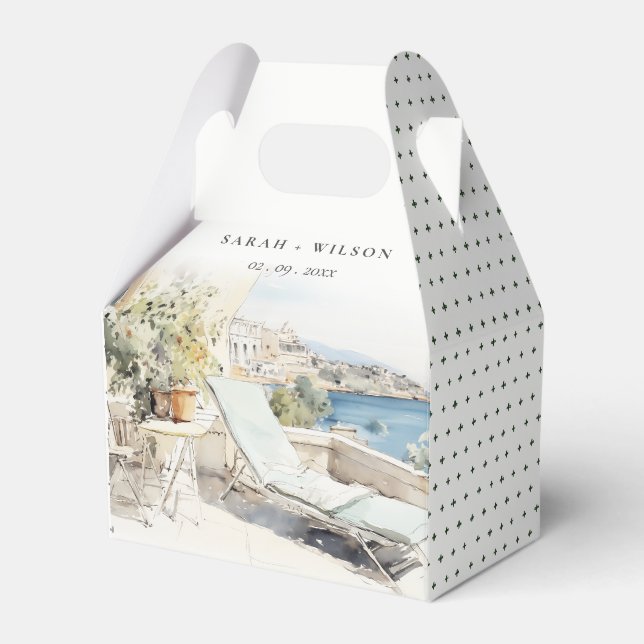 Caixinha De Lembrancinhas Casamento de Paisagem de Grécia Curfu (Frente)