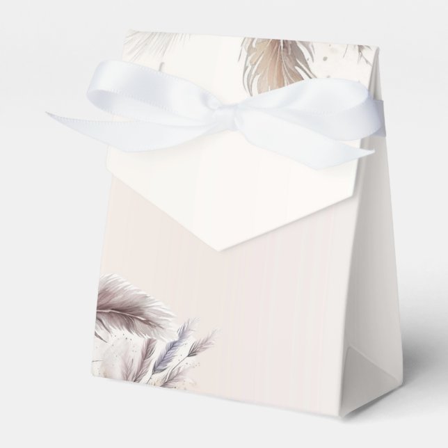 Caixinha De Lembrancinhas Casamento de Penas Florais Boêmios Terrosos (Frente)