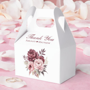 Caixinha De Lembrancinhas Casamento de Peony Floral Burgundy Watercolor