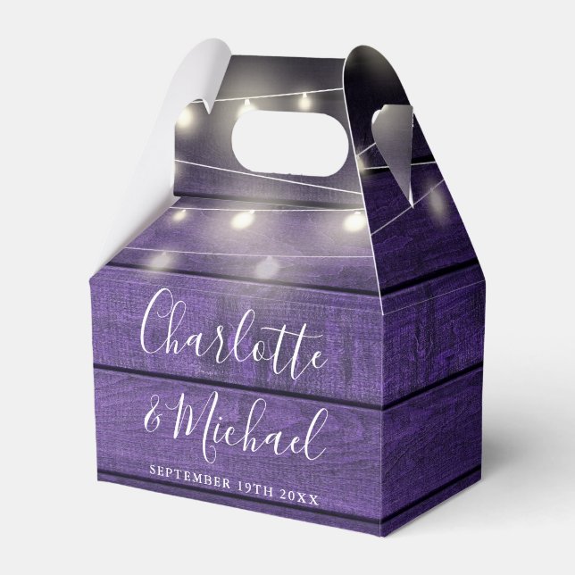 Caixinha De Lembrancinhas Casamento De Rodas De Luzes Roxas De Madeira Rústi (Frente)