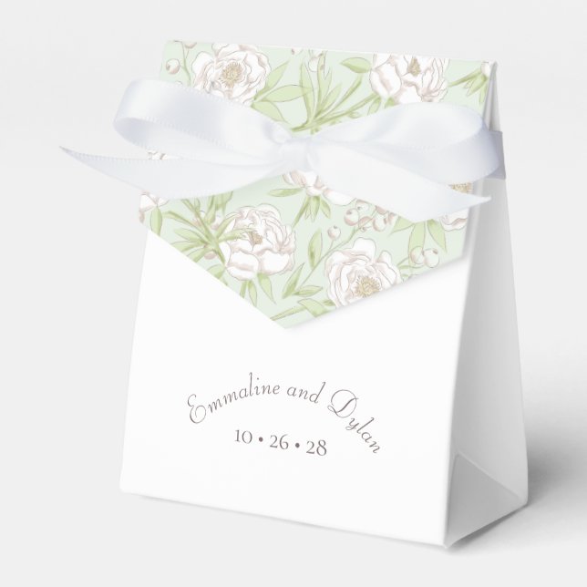 Caixinha De Lembrancinhas Casamento de Rosa Branca Verde Salvia (Frente)
