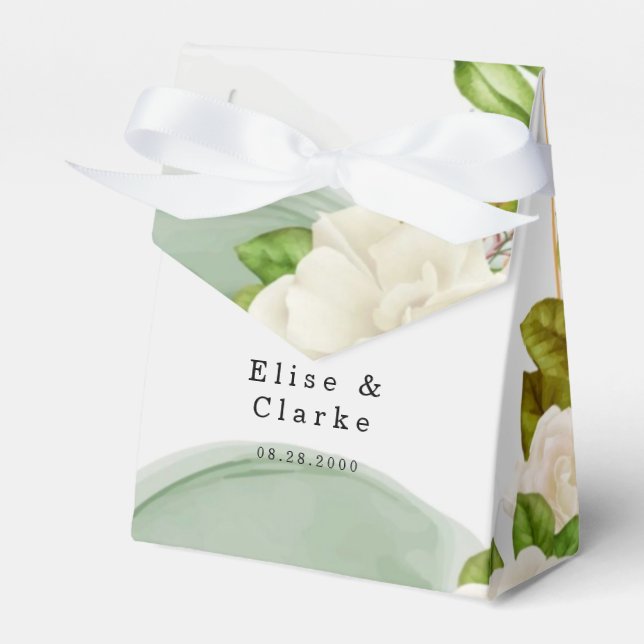 Caixinha De Lembrancinhas Casamento de Rosas de Aquarela Verde Elegante (Frente)