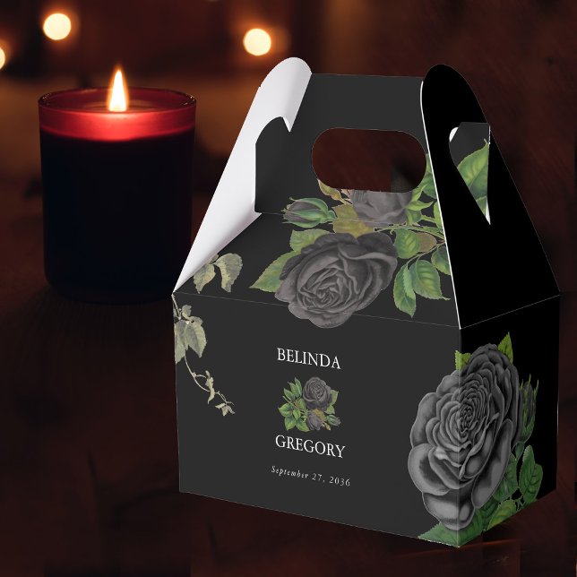 Caixinha De Lembrancinhas Casamento de Rosas Negras do Halloween (Gothic Halloween Black Roses Wedding Favor Box)