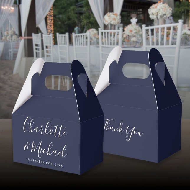 Caixinha De Lembrancinhas Casamento de Script de Assinatura Elegante Azul-ma (Navy Blue Elegant Signature Script Wedding Favor Boxes)