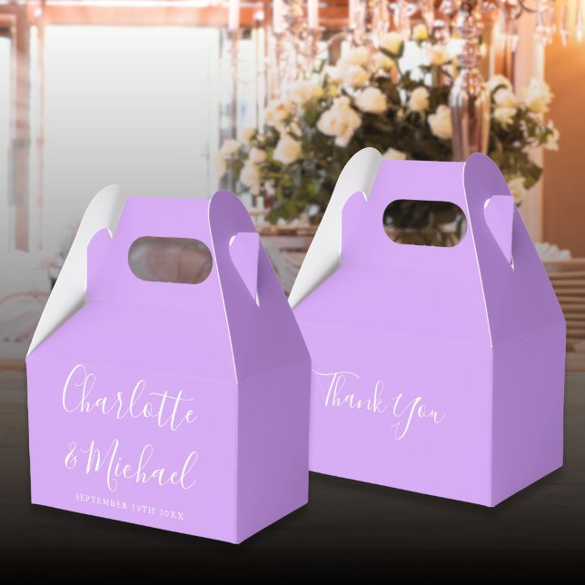Caixinha De Lembrancinhas Casamento de Script de Assinatura Elegante de Lava (Lilac Lavender Elegant Signature Script Wedding Favor Boxes)