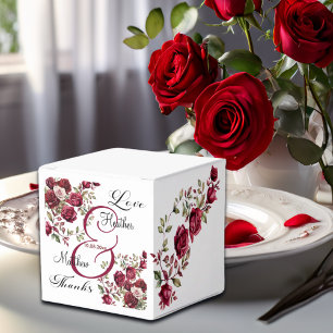 Caixinha De Lembrancinhas Casamento de Script Moderno Floral da Burgundy