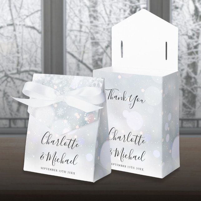 Caixinha De Lembrancinhas Casamento de Snowflakes Signature (Winter Snowflakes Signature Script Wedding Favor Boxes)