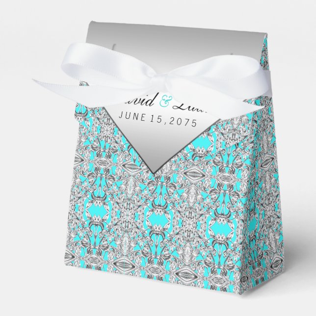 Caixinha De Lembrancinhas Casamento de Teal Blue e Silver (Frente)