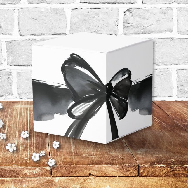 Caixinha De Lembrancinhas Casamento de Trendy de Casando de Arco de Água Neg (White Black Watercolor Bow Tying The Knot Trendy Elegant Wedding Favor Box gift for guest simple )