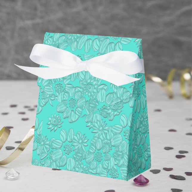 Caixinha De Lembrancinhas Casamento de Turquesa Floral Romântica das Visitas (Elegant Romantic Daisies Floral Turquoise Wedding Favor Box)