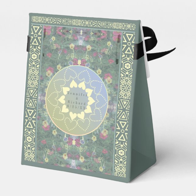 Caixinha De Lembrancinhas Casamento de Wildflower Mandala com Casal+Data (Verso)