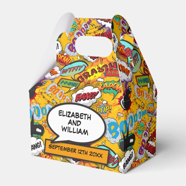 Caixinha De Lembrancinhas Casamento divertido moderno da revista em quadrinh (Frente)