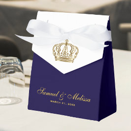 Caixinha De Lembrancinhas Casamento Dourado da Coroa Elegante Azul