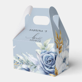 Caixinha De Lembrancinhas Casamento Dourado Floral Branco Dusty Blue