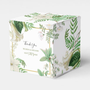 Caixinha De Lembrancinhas Casamento Dourado Floral de Cor Verde Branca Rústi