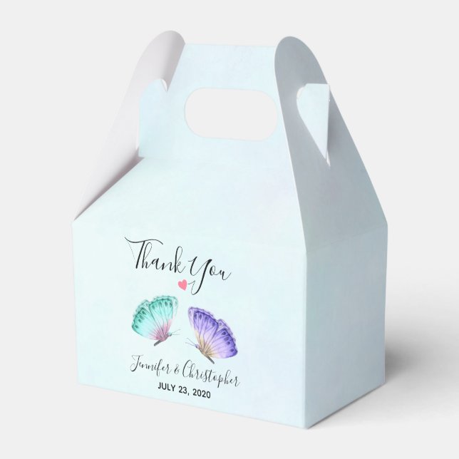 Caixinha De Lembrancinhas Casamento Duo da Borboleta de Aquarela Elegante (Frente)
