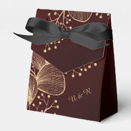 Caixinha De Lembrancinhas Casamento Elegante com Floral Dourada e Borgonha