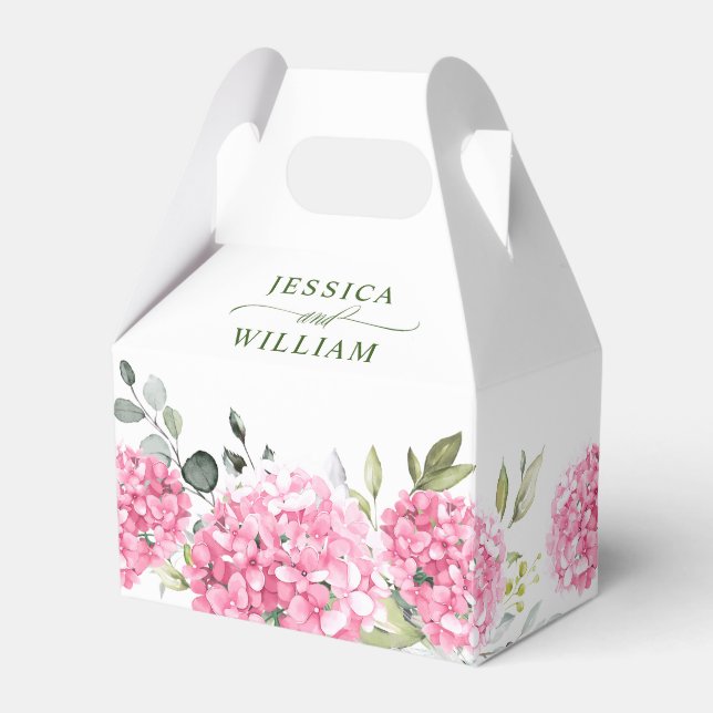 Caixinha De Lembrancinhas Casamento Elegante De Blush Hydrangea Eucalyptus (Frente)