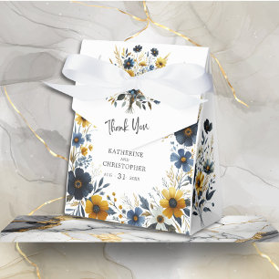 Caixinha De Lembrancinhas Casamento Elegante De Flor Azul Amarelo Obrigado