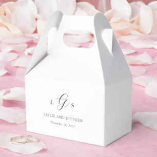 Caixinha De Lembrancinhas Casamento Elegante de Monograma Branco e Preto ete