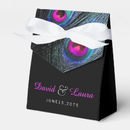 Caixinha De Lembrancinhas Casamento Elegante de Pavão Preto Teal e Rosa Choq