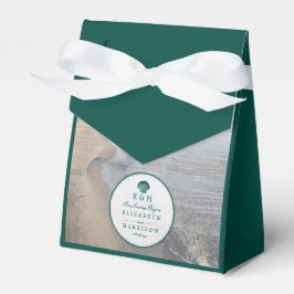 Caixinha De Lembrancinhas Casamento Elegante Monograma & Teal Scallop Beach