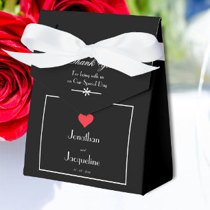 Caixinha De Lembrancinhas Casamento Elegante Preto Branco & Coração Vermelho