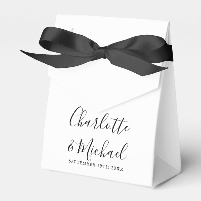 Caixinha De Lembrancinhas Casamento Elegante Preto e Branco com Rótulo de As (Frente)