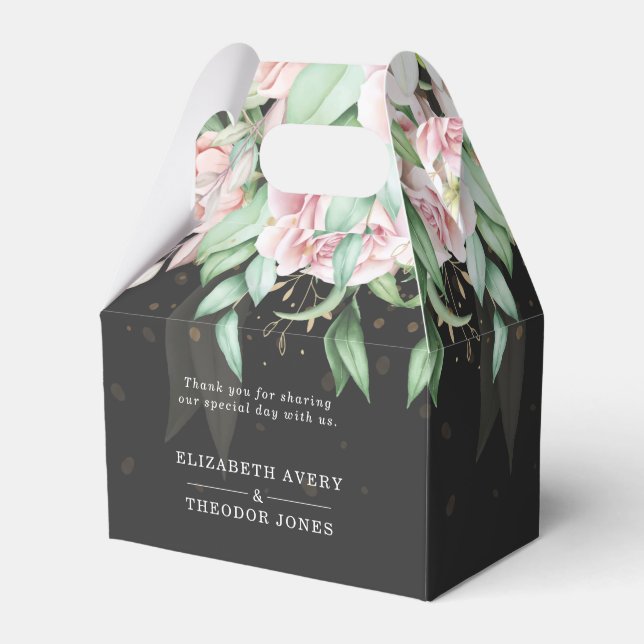 Caixinha De Lembrancinhas Casamento elegante, preto e rosa, de luxo (Frente)