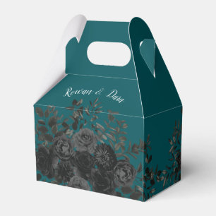 Caixinha De Lembrancinhas Casamento Elegante Rosa Gótico de Teal Negro