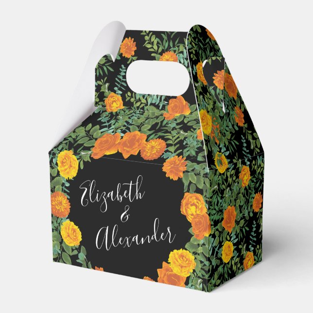 Caixinha De Lembrancinhas Casamento Elegante Rosa Negro e Laranja (Frente)